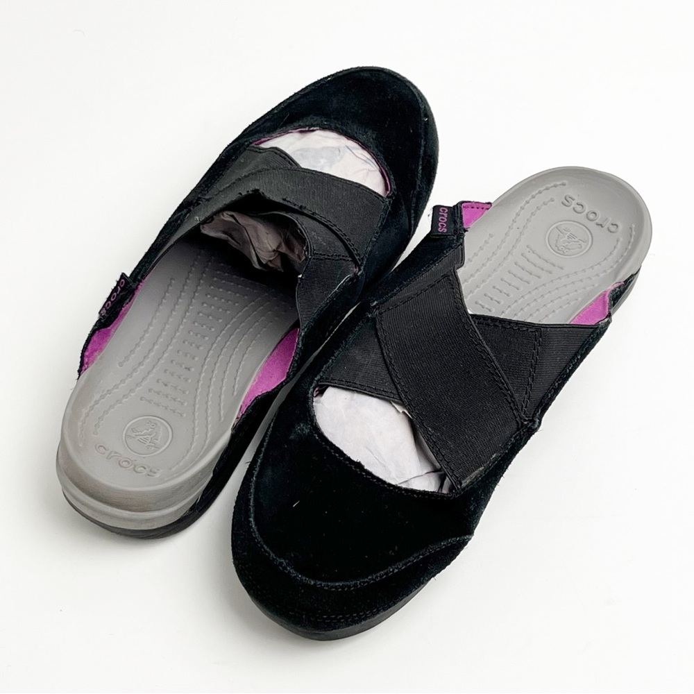 CROCS Black Edie Cross Straps Slip On Shoes, Size 8